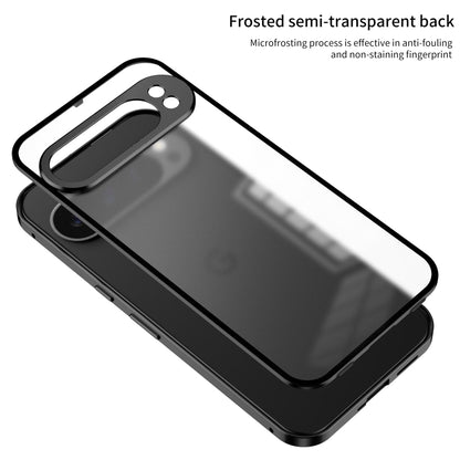 For Google Pixel 9 / 9 Pro Snap Buckle Metal Frame Frosted Phone Case(Silver) - Google Cases by buy2fix | Online Shopping UK | buy2fix