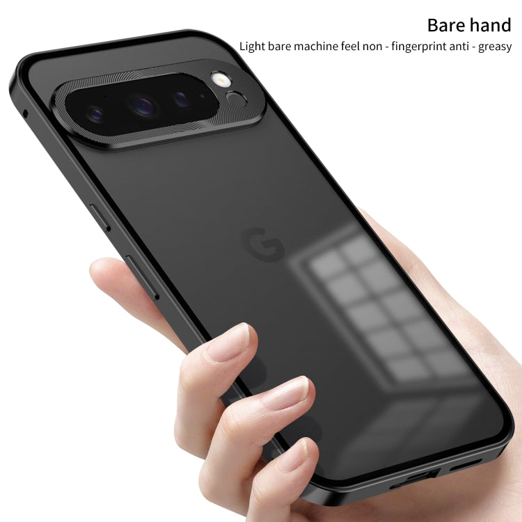 For Google Pixel 9 / 9 Pro Snap Buckle Metal Frame Frosted Phone Case(Grey) - Google Cases by buy2fix | Online Shopping UK | buy2fix