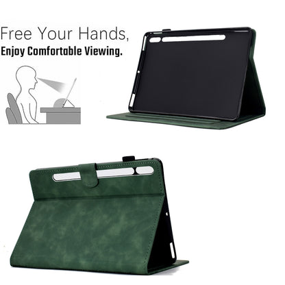 For Samsung Galaxy Tab S9 / S9 FE Cats Embossed Leather Smart Tablet Case(Green) - Galaxy Tab S9 Cases by buy2fix | Online Shopping UK | buy2fix