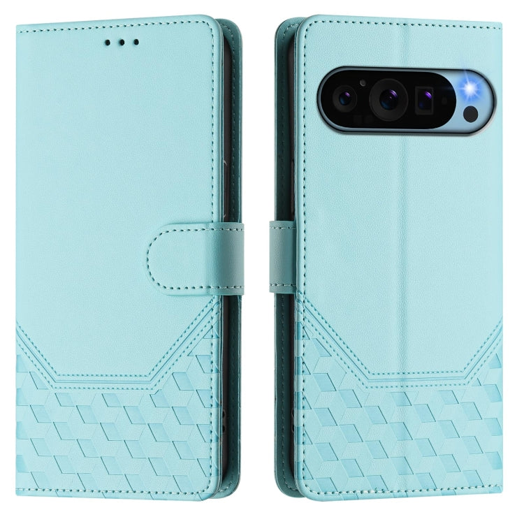 For Google Pixel 9 / 9 Pro Honeycomb Embossing RFID Leather Phone Case(Mint Green) - Google Cases by buy2fix | Online Shopping UK | buy2fix