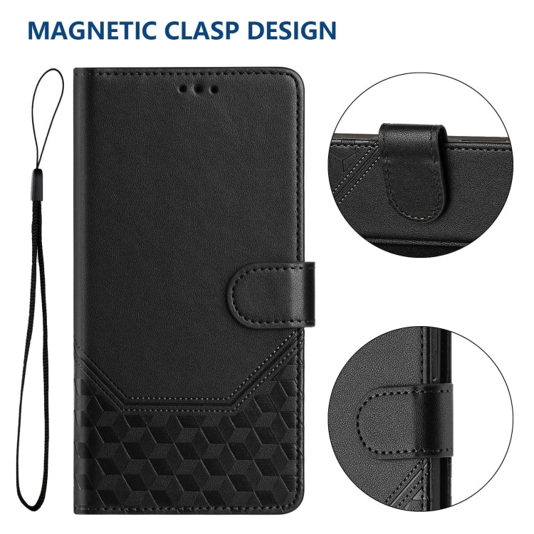 For Google Pixel 9 / 9 Pro Honeycomb Embossing RFID Leather Phone Case(Black) - Google Cases by buy2fix | Online Shopping UK | buy2fix