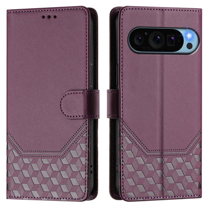 For Google Pixel 9 / 9 Pro Honeycomb Embossing RFID Leather Phone Case(Violet) - Google Cases by buy2fix | Online Shopping UK | buy2fix