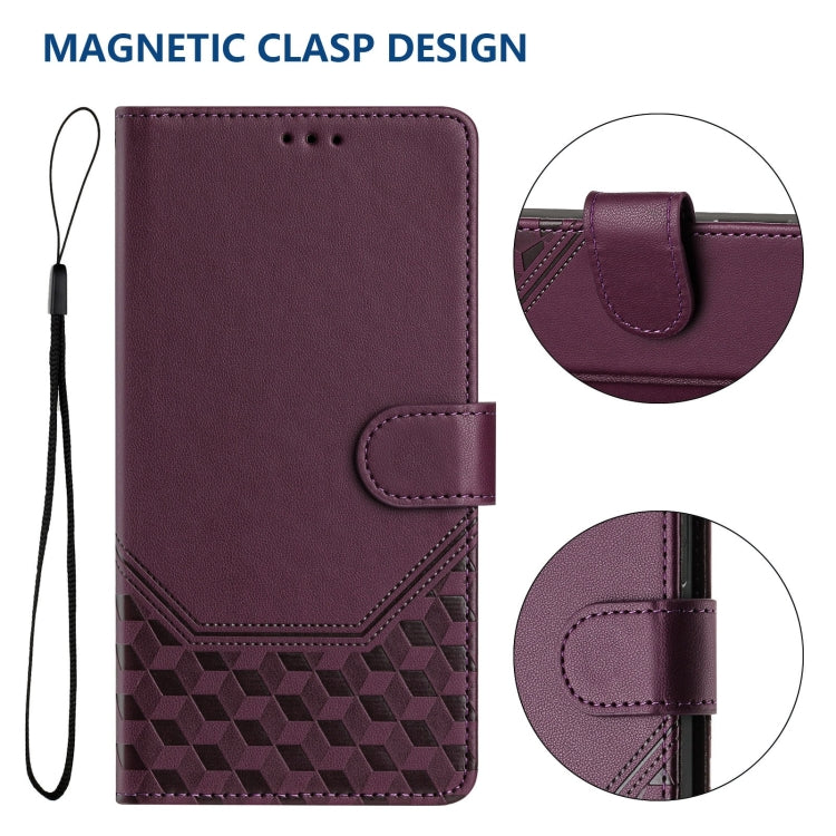 For Google Pixel 9 / 9 Pro Honeycomb Embossing RFID Leather Phone Case(Violet) - Google Cases by buy2fix | Online Shopping UK | buy2fix