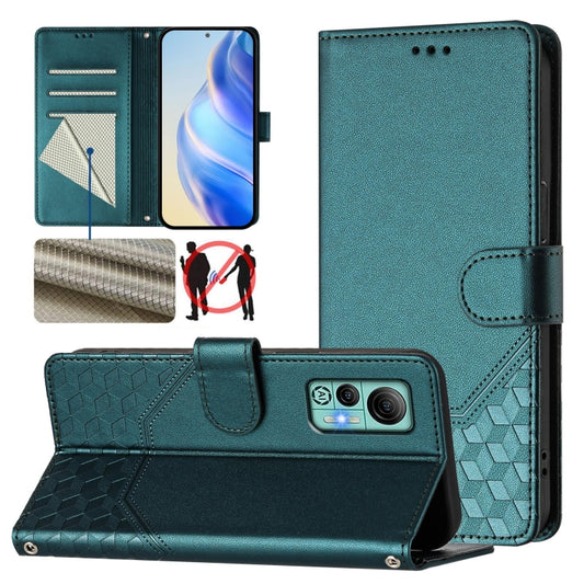 For Ulefone Note 14 Honeycomb Embossing RFID Leather Phone Case(Peacock Green) - Ulefone Cases by buy2fix | Online Shopping UK | buy2fix