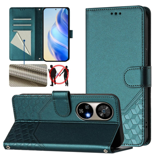 For Ulefone Note 17 Pro Honeycomb Embossing RFID Leather Phone Case(Peacock Green) - Ulefone Cases by buy2fix | Online Shopping UK | buy2fix