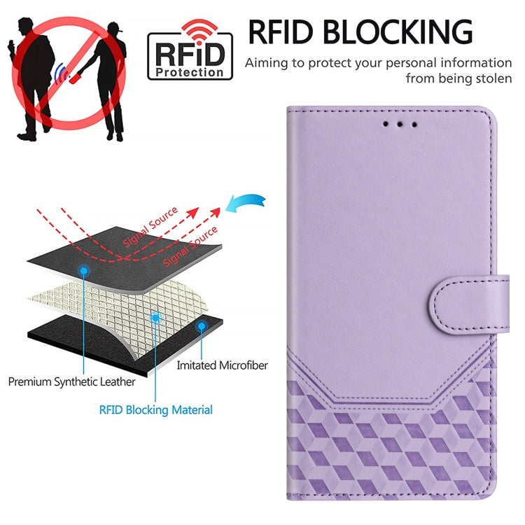 For Boost Mobile Celero 5G 2024 Honeycomb Embossing RFID Leather Phone Case(Light Purple) - More Brand by buy2fix | Online Shopping UK | buy2fix