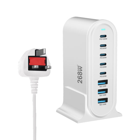 YMX-968 268W 5Type-C, 3USB 8-Ports Desktop Fast Charger, Plug Type:UK Plug(White) - Multifunction Charger by buy2fix | Online Shopping UK | buy2fix