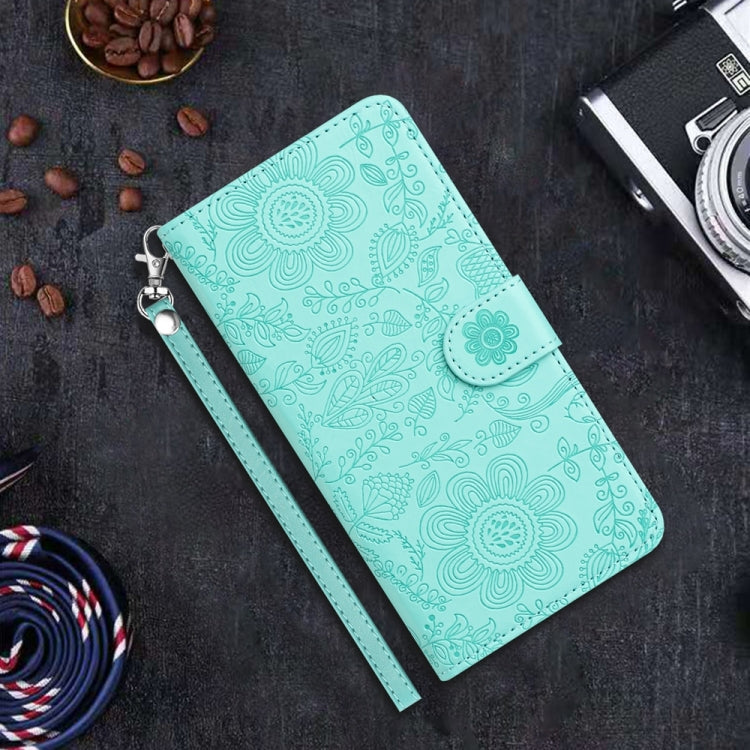 For iPhone 16 Plus Floral Embossed Pattern Leather Phone Case(Light Green) - iPhone 16 Plus Cases by buy2fix | Online Shopping UK | buy2fix