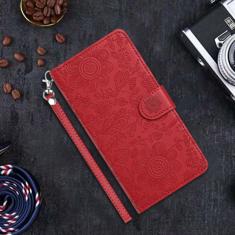 For iPhone 16 Floral Embossed Pattern Leather Phone Case(Red) - iPhone 16 Cases by buy2fix | Online Shopping UK | buy2fix