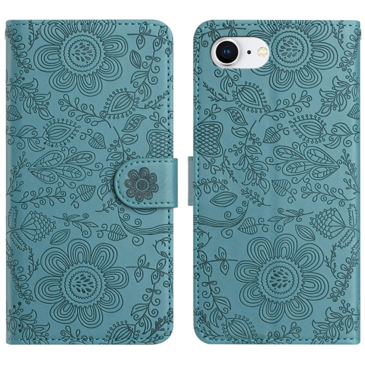 For iPhone SE 2024 Floral Embossed Pattern Leather Phone Case(Dark Green) - More iPhone Cases by buy2fix | Online Shopping UK | buy2fix