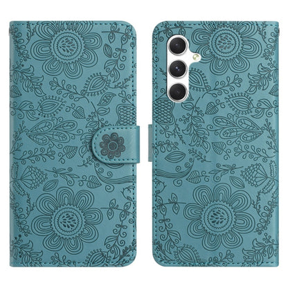 For Samsung Galaxy S25 5G Floral Embossed Pattern Leather Phone Case(Dark Green) - Galaxy S25 5G Cases by buy2fix | Online Shopping UK | buy2fix