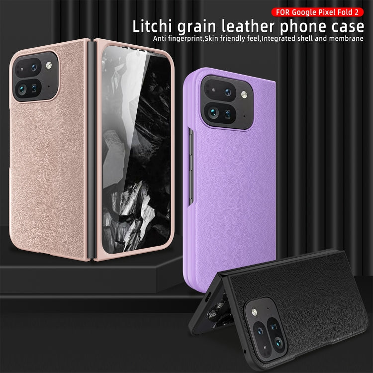 For Google Pixel 9 Pro Fold Litchi Texture Leather PC Shockproof Phone Case(Rose Gold) - Google Cases by buy2fix | Online Shopping UK | buy2fix