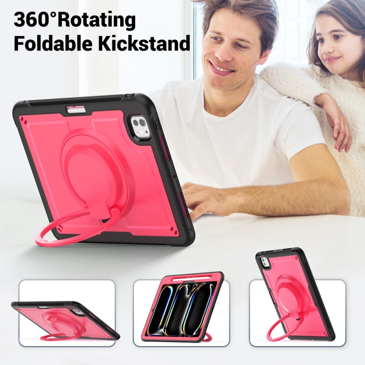 For iPad Pro 11 2024 Honeycomb Hybrid Tablet Case with Handle Holder & Strap(Rose Red) - iPad Pro 11 2024 Cases by buy2fix | Online Shopping UK | buy2fix