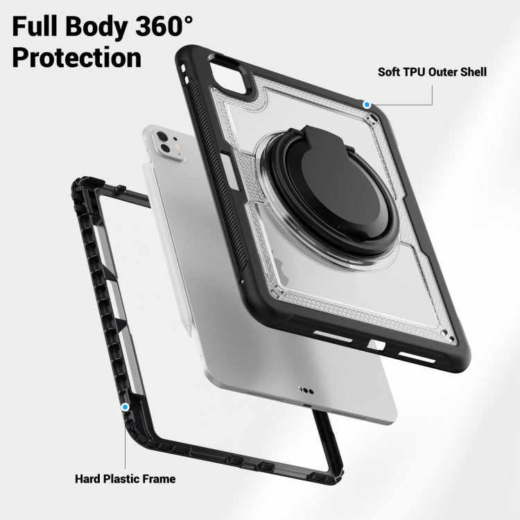 For iPad Pro 11 2024 Honeycomb Hybrid Tablet Case with Handle Holder & Strap(Transparent) - iPad Pro 11 2024 Cases by buy2fix | Online Shopping UK | buy2fix