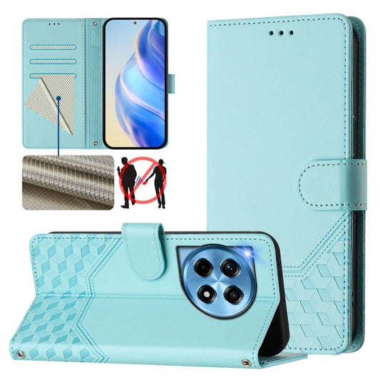 For OnePlus 12 5G Global Honeycomb Embossing RFID Leather Phone Case(Mint Green) - OnePlus Cases by buy2fix | Online Shopping UK | buy2fix