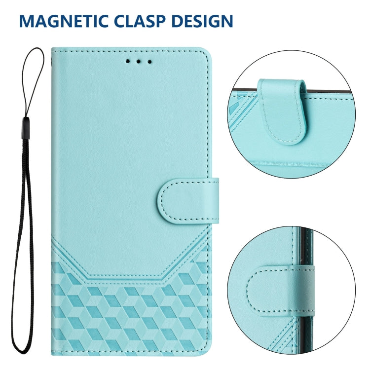 For OnePlus 12 5G Global Honeycomb Embossing RFID Leather Phone Case(Mint Green) - OnePlus Cases by buy2fix | Online Shopping UK | buy2fix