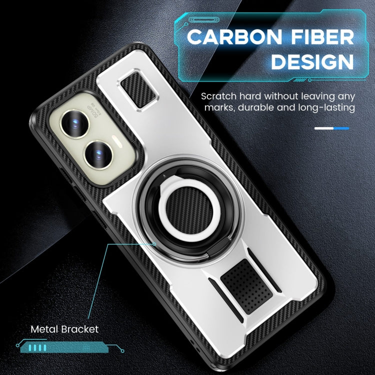 For Motorola Moto G Stylus 5G 2024 Ring Holder Carbon Fiber PC Hybrid TPU Phone Case(White) - Motorola Cases by buy2fix | Online Shopping UK | buy2fix