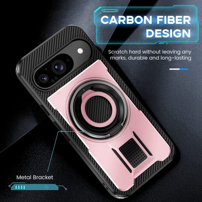 For Google Pixel 9 / 9 Pro Ring Holder Carbon Fiber PC Hybrid TPU Phone Case(Rose Gold) - Google Cases by buy2fix | Online Shopping UK | buy2fix