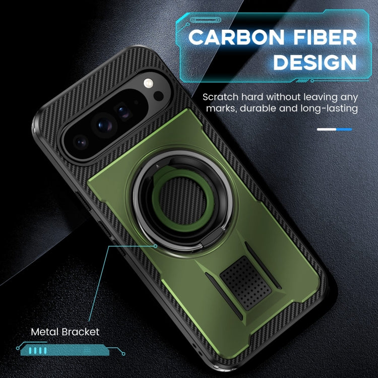 For Google Pixel 9 Pro XL Ring Holder Carbon Fiber PC Hybrid TPU Phone Case(Army Green) - Google Cases by buy2fix | Online Shopping UK | buy2fix