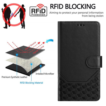 For Motorola Moto G Play 5G 2024 Oversea Honeycomb Embossing RFID Leather Phone Case(Black) - Motorola Cases by buy2fix | Online Shopping UK | buy2fix