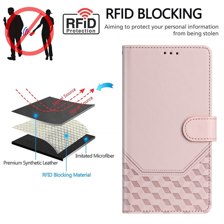 For Motorola Moto G Power 5G 2024 Honeycomb Embossing RFID Leather Phone Case(Pink) - Motorola Cases by buy2fix | Online Shopping UK | buy2fix