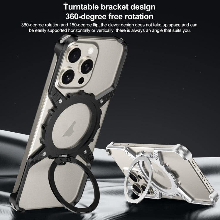 For iPhone 16 Mechanical Gear MagSafe Holder Borderless Metal Phone Case(Black) - iPhone 16 Cases by buy2fix | Online Shopping UK | buy2fix