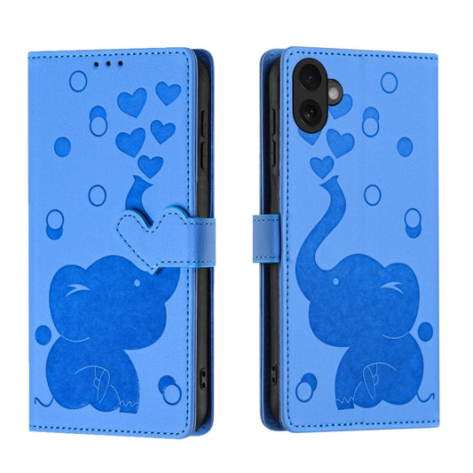 For iPhone 16 Cartoon Elephant Embossed Leather Phone Case(Blue) - iPhone 16 Cases by buy2fix | Online Shopping UK | buy2fix