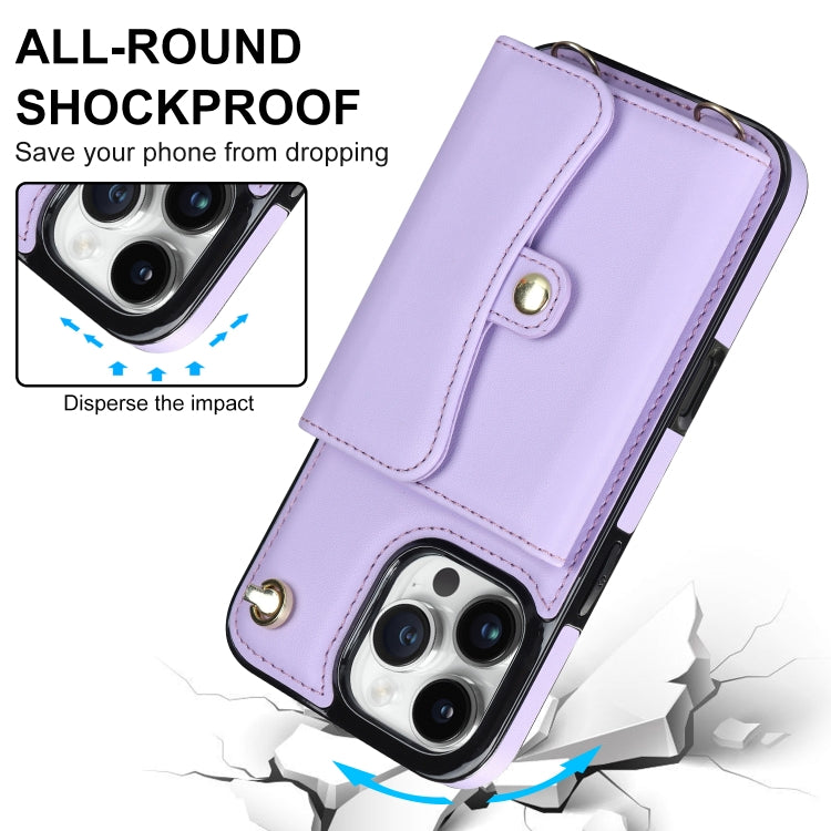 For iPhone 16 Pro RFID Card Slot Phone Case with Long Lanyard(Purple) - iPhone 16 Pro Cases by buy2fix | Online Shopping UK | buy2fix