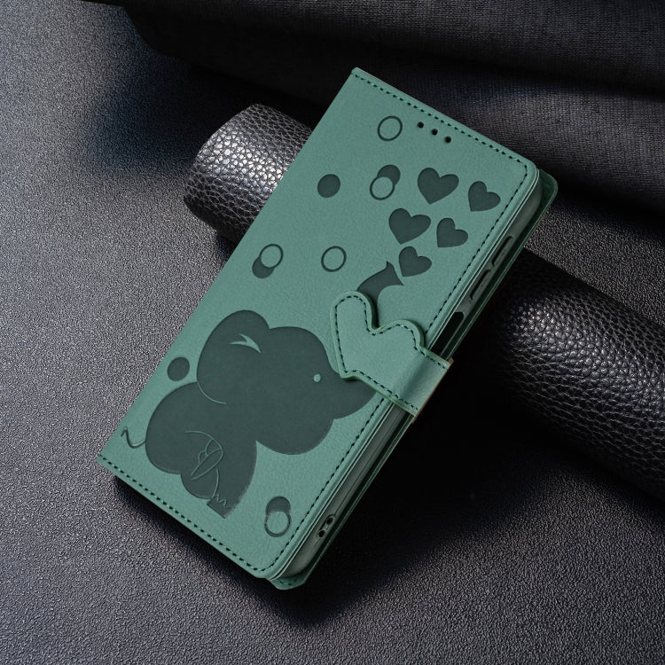 For Samsung Galaxy S25 5G Cartoon Elephant Embossed Leather Phone Case(Green) - Galaxy S25 5G Cases by buy2fix | Online Shopping UK | buy2fix