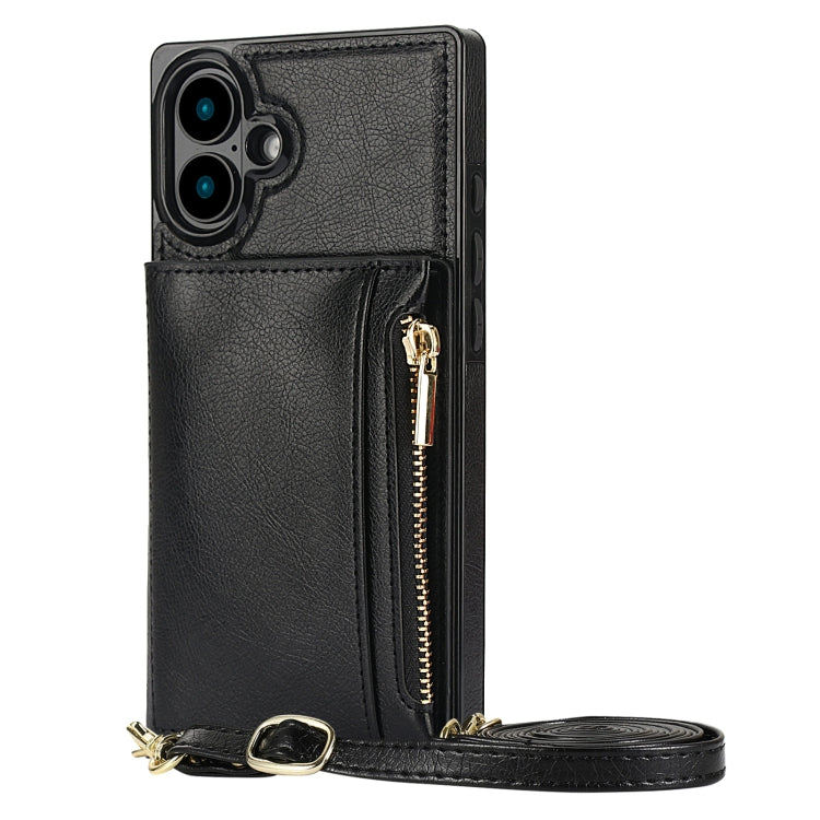 For iPhone 16 Plus Square Zipper Wallet Bag TPU+PU Back Cover Case(Black) - iPhone 16 Plus Cases by buy2fix | Online Shopping UK | buy2fix