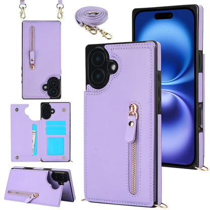 For iPhone 16 Plus Cross-body Zipper Square Phone Case(Purple) - iPhone 16 Plus Cases by buy2fix | Online Shopping UK | buy2fix