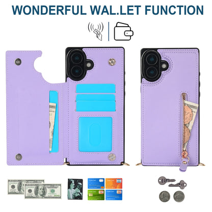 For iPhone 16 Plus Cross-body Zipper Square Phone Case(Purple) - iPhone 16 Plus Cases by buy2fix | Online Shopping UK | buy2fix