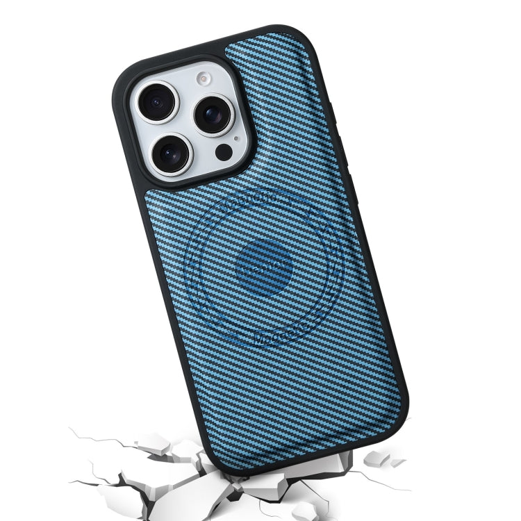 For iPhone 16 Pro Denior Carbon Fiber Texture Leather MagSafe Phone Case(Blue) - iPhone 16 Pro Cases by Denior | Online Shopping UK | buy2fix