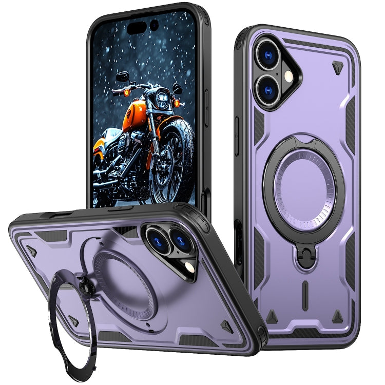 For iPhone 16 Plus PC Hybrid TPU Armor MagSafe Holder Phone Case(Purple) - iPhone 16 Plus Cases by buy2fix | Online Shopping UK | buy2fix