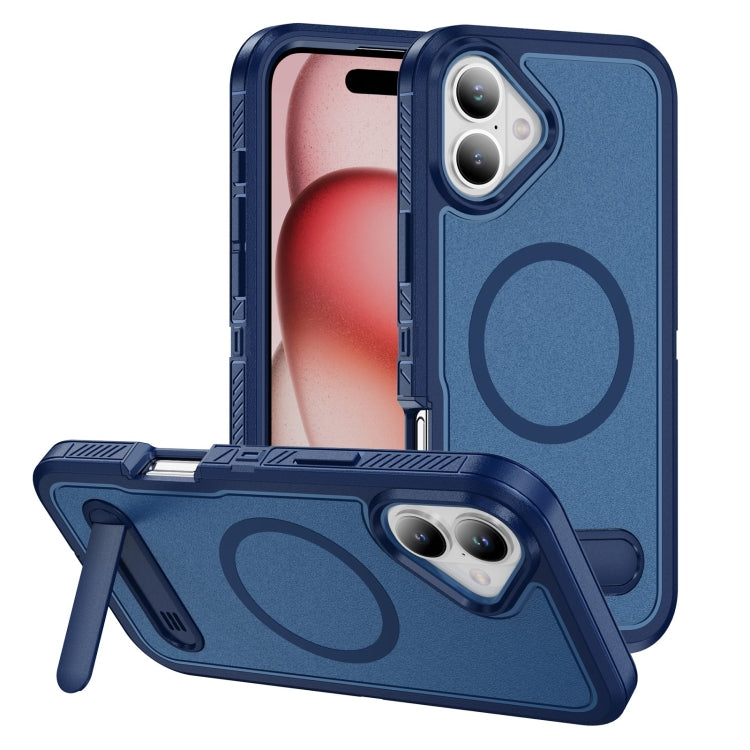 For iPhone 16 Plus Guard MagSafe Holder Matte PC Hybrid TPU Phone Case(Royal Blue) - iPhone 16 Plus Cases by buy2fix | Online Shopping UK | buy2fix