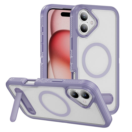 For iPhone 16 Plus Guard MagSafe Holder Matte PC Hybrid TPU Phone Case(Purple Transparent) - iPhone 16 Plus Cases by buy2fix | Online Shopping UK | buy2fix