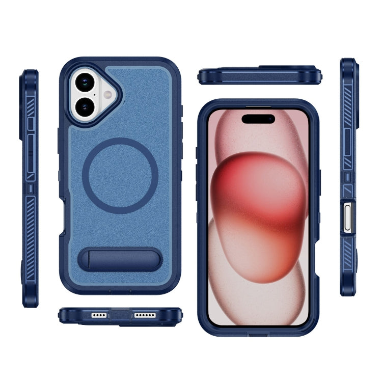 For iPhone 16 Guard MagSafe Holder Matte PC Hybrid TPU Phone Case(Royal Blue) - iPhone 16 Cases by buy2fix | Online Shopping UK | buy2fix