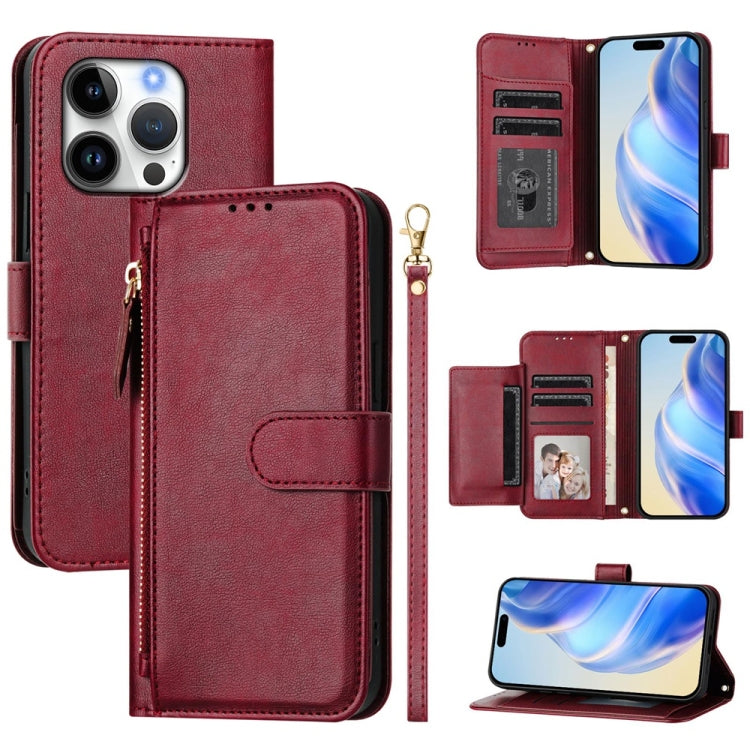 For iPhone 16 Pro Multi-Card Slots Zipper Wallet Leather Phone Case(Dark Red) - iPhone 16 Pro Cases by buy2fix | Online Shopping UK | buy2fix