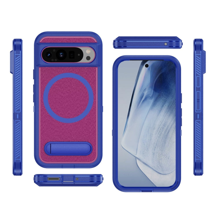 For Google Pixel 9 Pro Guard MagSafe Holder Matte PC Hybrid TPU Phone Case(Blue Rose Red) - Google Cases by buy2fix | Online Shopping UK | buy2fix