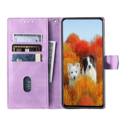 For Samsung Galaxy S25 5G TTUDRCH Embossed Line Splicing Leather Phone Case(Purple) - Galaxy S25 5G Cases by buy2fix | Online Shopping UK | buy2fix