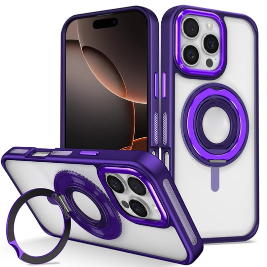 For iPhone 16 Pro Max Skin Feel Transparent 360 Degree Rotating Silicone Ring Holder Phone Case(Purple) - iPhone 16 Pro Max Cases by buy2fix | Online Shopping UK | buy2fix