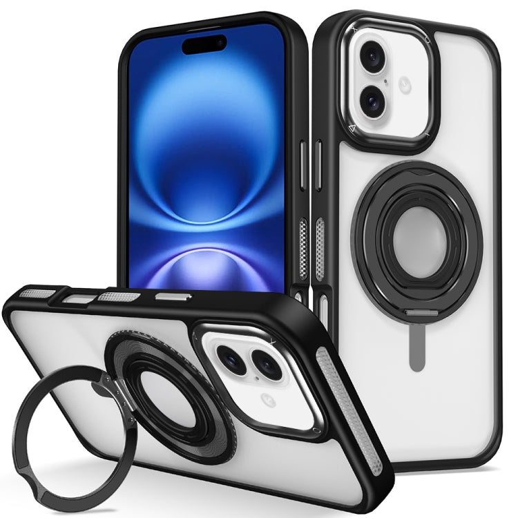 For iPhone 16 Plus Skin Feel Transparent 360 Degree Rotating Silicone Ring Holder Phone Case(Black) - iPhone 16 Plus Cases by buy2fix | Online Shopping UK | buy2fix