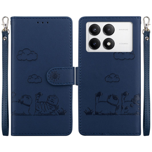 For Redmi K70 / K70 Pro Cute Cats RFID Leather Phone Case(Blue) - K70 Cases by buy2fix | Online Shopping UK | buy2fix