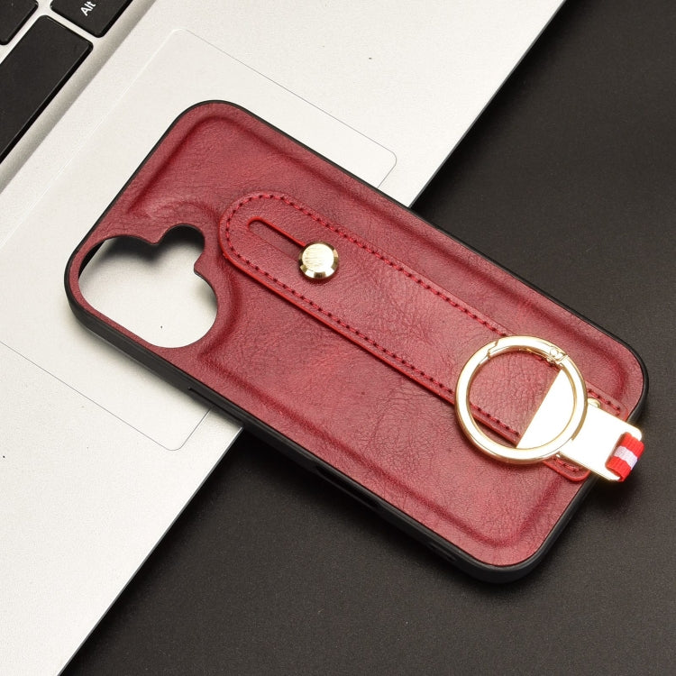 For iPhone 16 Wristband Leather Back Phone Case(Red) - iPhone 16 Cases by buy2fix | Online Shopping UK | buy2fix