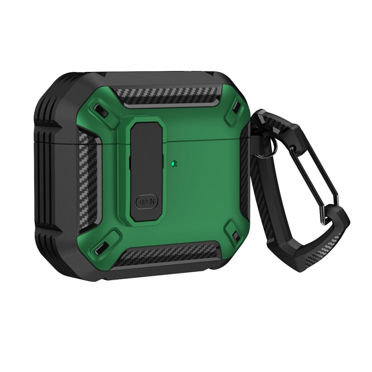 For AirPods 4 Shield Shockproof Earphone Protective Case with Hook(Black Green) - For AirPods 4 by buy2fix | Online Shopping UK | buy2fix