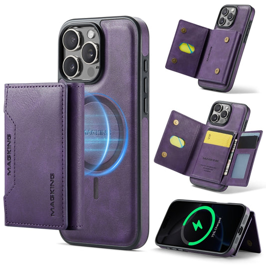 For iPhone 16 Pro DG.MING MAGKING-K2 Series MagSafe RFID Card Bag Detachable Phone Case(Purple) - iPhone 16 Pro Cases by DG.MING | Online Shopping UK | buy2fix