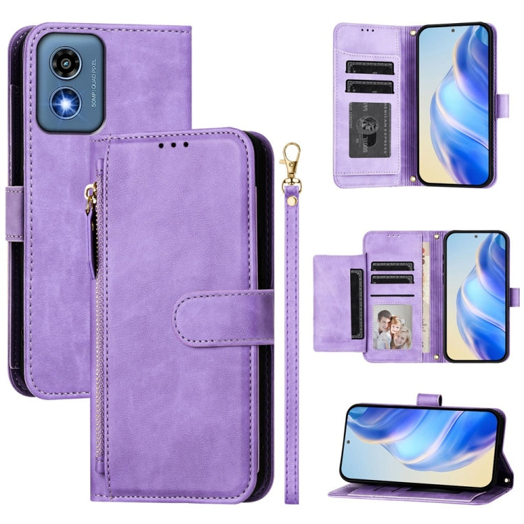 For Motorola Moto G Play 5G 2024 Multi-Card Slots Zipper Wallet Leather Phone Case(Purple) - Motorola Cases by buy2fix | Online Shopping UK | buy2fix