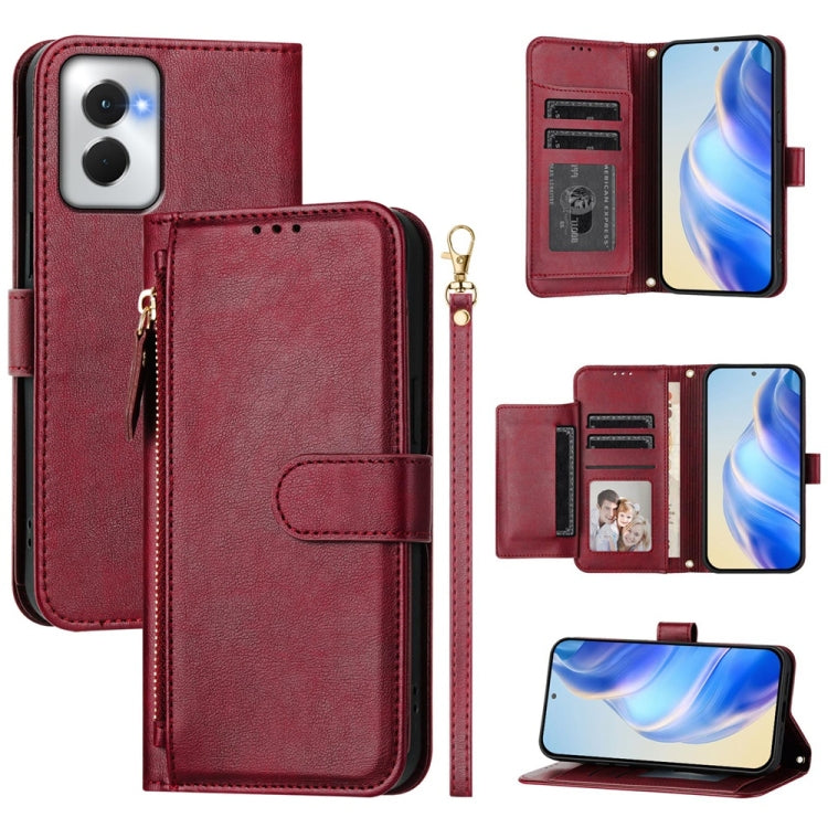 For Motorola Moto G Power 5G 2024 Multi-Card Slots Zipper Wallet Leather Phone Case(Dark Red) - Motorola Cases by buy2fix | Online Shopping UK | buy2fix