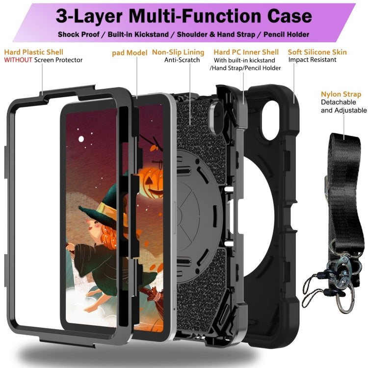 For iPad mini 6 Bat Hand Grip Turntable Stand Tablet Case(Black) - iPad mini 6 Cases by buy2fix | Online Shopping UK | buy2fix