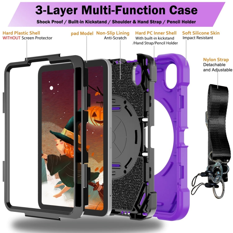 For iPad mini 6 Bat Hand Grip Turntable Stand Tablet Case(Purple Black) - iPad mini 6 Cases by buy2fix | Online Shopping UK | buy2fix